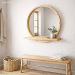 Aypars Atölye 60x60 Cm Raflı Masif Kayın Ağacı Yuvarlak Ayna – İskandinav Tarzı Antre Ve Banyo Aynası (çam)
