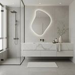 Aypars Atölye Asimetrik Led Banyo Aynası – Dokunmatik, Dim Edilebilir, 6500k Beyaz Işık Modern Duvar Aynası