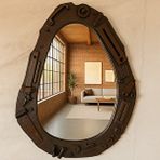 Aypars Atölye Endüstriyel Tasarım Dekoratif Duvar Aynası 50x70 Cm – Metal Parça Detaylı Mdf Çerçeve – El Yapımı Konsept Kahverengi