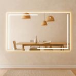 Aypars Atölye Linear LED Işıklı Dikdörtgen Ayna – Boho Modern Duvar ve Banyo Aynası - Sarı - 60x80 cm