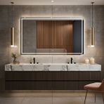 Aypars Atölye Lumaframe Led Dikdörtgen Banyo Aynası – Çift Çerçeveli Işıklı, Dimmerli Dokunmatik - Beyaz Işık 6500k