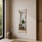Aypars Atölye Modern Kavisli MDF çerçeve Boy Aynası 40X120 cm – Dalgalı Formlu Minimalist Dekoratif Altın Duvar Aynası - 40 x 120 cm