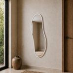 Aypars Atölye Modern MDF çerçeve Organik Form Banyo Aynası 40X120 cm – Asimetrik Minimalist Beyaz Çerçeveli Dekoratif Duvar Aynası - 40 x 120 cm