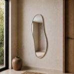 Aypars Atölye Modern MDF çerçeve Organik Form Banyo Aynası 40X120 cm – Asimetrik Minimalist Gümüş Çerçeveli Dekoratif Duvar Aynası - 40 x 120 cm