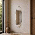 Aypars Atölye Modern MDF çerçeve Oval Boy Aynası 40X120 cm – Ince Beyaz Çerçeveli Minimalist Dekoratif Duvar Aynası - 40 x 120 cm