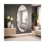 Aypars Atölye Modern MDF çerçeve Oval Boy Aynası 40X120 cm – Ince Gümüş Çerçeveli Minimalist Dekoratif Duvar Aynası - 40 x 120 cm