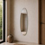 Aypars Atölye Modern MDF çerçeve Oval Boy Aynası 40X120 cm – Ince Gümüş Çerçeveli Minimalist Dekoratif Duvar Aynası - 40 x 120 cm