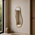 Aypars Atölye Modern Organik Form Banyo Aynası 40X120 cm – Asimetrik Minimalist Altın Çerçeveli Dekoratif Duvar Aynası - 40 x 120 cm