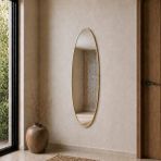 Aypars Atölye Modern Oval Boy Aynası 40X120 cm – Ince Altın Çerçeveli Minimalist Dekoratif Duvar Aynası - 40 x 120 cm