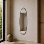 Aypars Atölye Modern Oval Boy Aynası 40X120 cm – Ince Gri Çerçeveli Minimalist Dekoratif Duvar Aynası - 40 x 120 cm