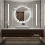 Aypars Atölye Yuvarlak Led Duvar Aynası – Kumlama Detaylı – Touch Sensörlü, Dimmer – Beyaz Işık 6500k