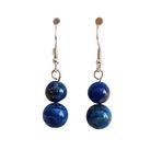 AYRESTYLE Sallantılı Küpe, Gümüş Renk, Lacivert, Doğal Taş, Lapis Lazuli, El Yapımı, Kancalı, 16mm