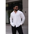 Ayrobin Uzun Kollu Beyaz Renk Yarım Oversize Erkek Gömlek - 2XL