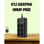 AyrStore 2500W Güçlü 6’lı Priz USB ve Type-C Çıkışlı Termal Korumalı