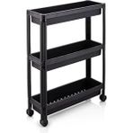 AyrStore 3 Katlı Tekerlekli Organizer Diktördgen Raf Ünitesi Siyah