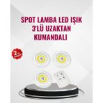 AyrStore 3 Lü Pilli Kablosuz LED Spot Lamba Seti Kumandalı Kolay Montaj Aydınlatma