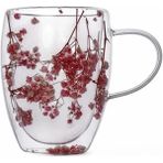 AyrStore 350ML Çift Cidarlı Çiçekli Kupa – Isıya Dayanıklı Çift Katmanlı Cam Çay & Kahve Kupası | Şık