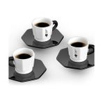 AyrStore - 4'lü Espresso Fincan Seti - Sekizgen Tasarım - Siyah Beyaz Karma Renk - Porselen - 2'si 1 Arada - 0,1 kg