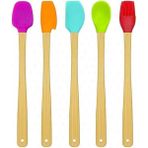 AyrStore 5 Parça Bambu Saplı Mini Silikon Spatula Kaşık Fırça Seti Renkli