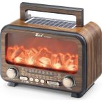 AyrStore Bluetooth Solar Panelli Fm Radyo USB Tf Nostaljik Hoparlör Alev Efektli 25 x 14.5 x 18 cm - Kahvere - Çok Renkli