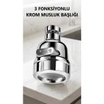 AyrStore Buğz Krom 3 Fonksiyonlu Döner Musluk Ucu Mutfak ve Banyo Için - Çok Renkli