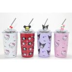 AyrStore Buğz Sanrio Hello Kitty & Kuromi Figürlü Isı Muhafazalı Metal Pipetli Çelik Kupa ALK4428 - Çok Renkli