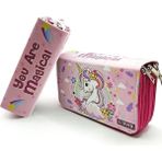 AyrStore Kalem Kutusu Unicorn Bahar Temalı Kawai Organizer Kalemkutu Vegan Deri Üç Bölmeli Kalemlik-