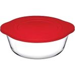 AyrStore Pasabahce Plastik Kırmızı Kapaklı, Borcam Yuvarlak Şeffaf Fırın Kabı, 1.45 Litre