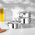 AyrStore Silver 6 Parça Paslanmaz Çelik Mini Tencere Seti (12-14-16 Cm)