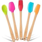 AyrStore Valletta Indigo 5 Li Renkli Bambu Silikon Spatula Seti Uzun 26CM