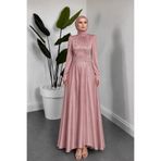 Aysan Moda Kadın Taş İşlemeli Saten Tesettür Davet Mezuniyet Abiye Elbisesi