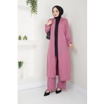 Ayşe Melek Kadın Giyim Abiye Moda 3 Parça Tesettür Takım Gül Kurusu-siyah