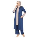 ayşe melek Kadın Giyim Abiye Moda Aplike Taşlı Tunik Pantolon Tesettür Takım 2668 (Indigo-Vizon, 40)