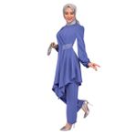 ayşe melek Kadın Giyim Abiye Moda Asimetrik Taşlı Tesettür Tunik Pantolon Kombin 2527 (Mavi, 52)