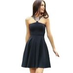 Ayşe Melek Kadın Giyim Abiye Moda Askısı Tokalı Kısa Kloş Elbise 2579 Siyah S