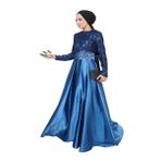 ayşe melek Kadın Giyim Abiye Moda Dantelli Saten Tesettür Abiye Elbise 2133 İndigo 44