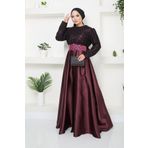Ayşe Melek Kadın Giyim Abiye Moda Dantelli Saten Tesettür Abiye Elbise Bordo