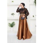 Ayşe Melek Kadın Giyim Abiye Moda Dantelli Saten Tesettür Abiye Elbise Kahverengi