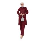 ayşe melek Kadın Giyim Abiye Moda File Pullu Tesettür Abiye Takım Elbise 2616 (Bordo, 52)