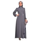 ayşe melek Kadın Giyim Abiye Moda kemeri taşlı asimetrik krep tesettür abiye elbise 2597 (Gri, 46)