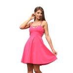 ayşe melek Kadın Giyim Abiye Moda Krep Kumaş Kısa Gloplu Kloş Elbise Fuşya M