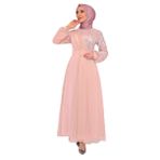 ayşe melek Kadın Giyim Abiye Moda Pul Payet Tül Uzun Abiye Elbise 2519 (Pudra, 50)