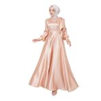 ayşe melek Kadın Giyim Abiye Moda saten fiyonklu uzun tesettür abiye elbise 2745 pembe 40
