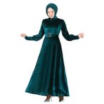 ayşe melek Kadın Giyim Abiye Moda Taş Tokalı Kadife Abiye Elbise 2414 Zümrüt 38