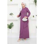 Ayşe Melek Tasarım Kadın Giyim Abiye Moda Kemeri Taşlı Asimetrik Abiye Kalem Tesettür Elbise 2580 - 36 - Lila