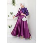 Ayşe Melek Tasarım Kadın Moda Giyim Tesettür Abiye Pul Saten Elbise 2755 - 42 - Mürdüm