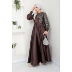 Ayşe Melek Tasarım Kadın Moda Giyim Tesettür Abiye Pul Saten Elbise 2755 - 46 - Kahverengi