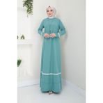 Ayşe Melek Tasarım Pullu Kolyeli Uzun Tesettür Elbise 2682 - Mint - 44