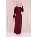 Ayşe Melek Tasarım Taş Işlemeli Uzun Tesettür Elbise 2459 - 52 - Bordo