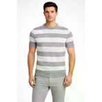 Ayşegül hediyelik Ayşegul hediyelik Erkek T-shirt Çizgili Triko Dokuma Bisiklet Yaka Tişört - Gri